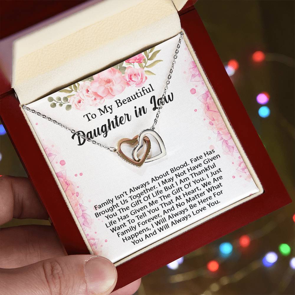To My Beautiful Daughter In Law Hearts Necklace - Perfect Gift Interlocking Hearts Necklace