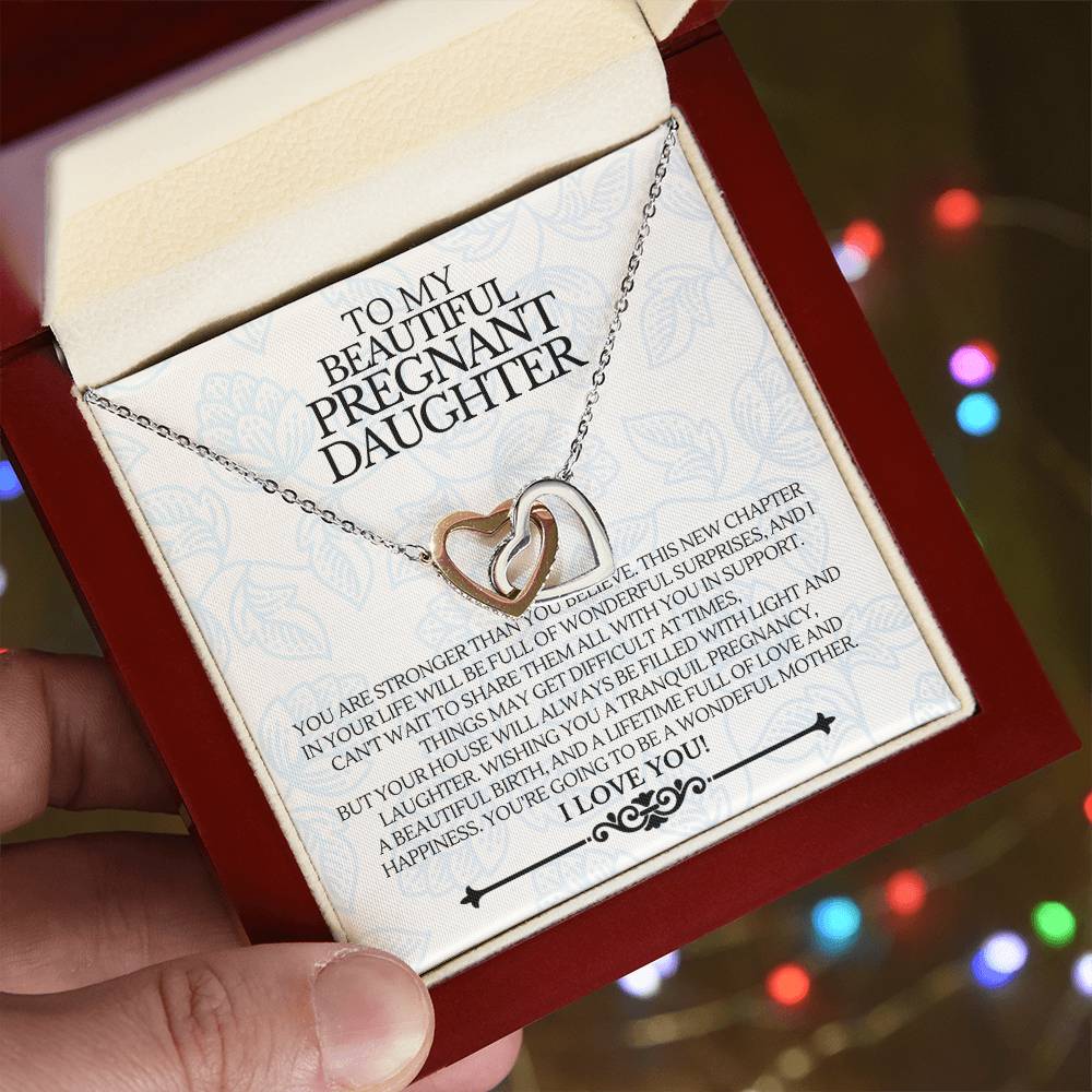 To My Beautiful Pregnant Daughter - Premium Love Necklace - Ge02 Interlocking Hearts Necklace