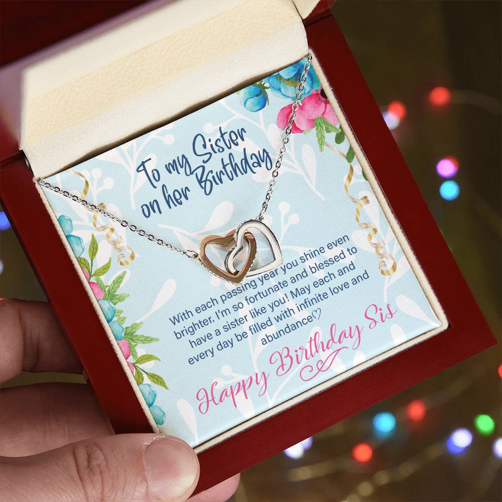 Happy Birthday Sister Gift Sisters Birthday Necklace Happy Birthday To My Sister Sister Jewelry Gift With Message Card Interlocking Hearts Necklace
