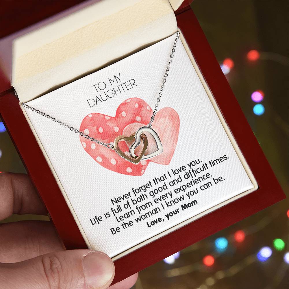Never Forget That I Love You - Unique Gift For Daughter Interlocking Hearts Necklace