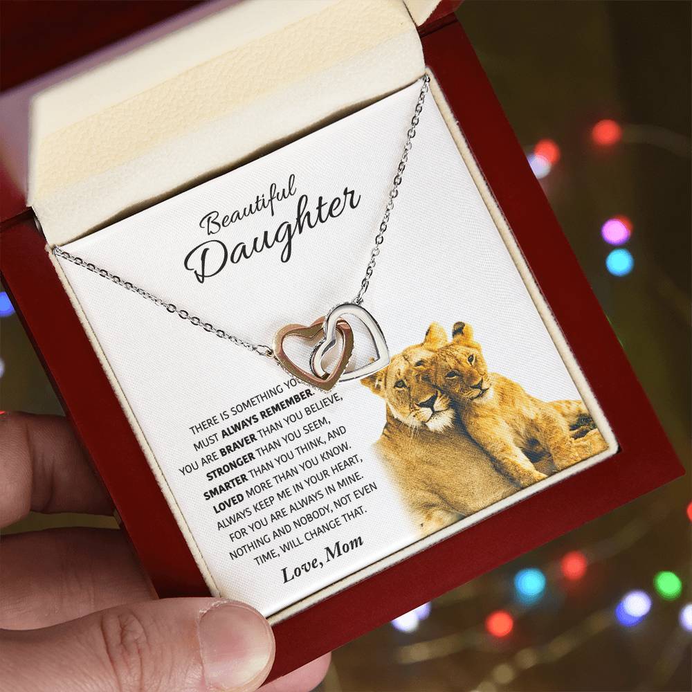 Beautiful Daughter - Love Gift For Daughters From Mom - Interlocking Hearts Necklace