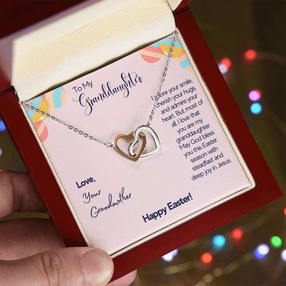 To My Granddaughter - I Adare Your Smile Cherish Your Hugs - Love Your Grandmother - Happy Easter - Necklace Interlocking Hearts Necklace