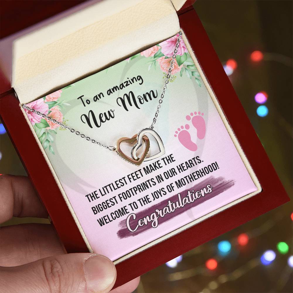 To An Amazing Mom- Gift For New Mom Interlocking Hearts Necklace