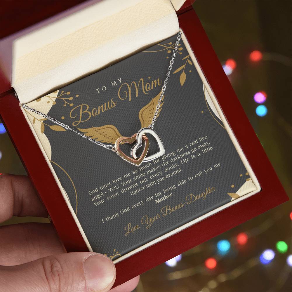 To My Bonus Mom Interlocking Hearts Necklace
