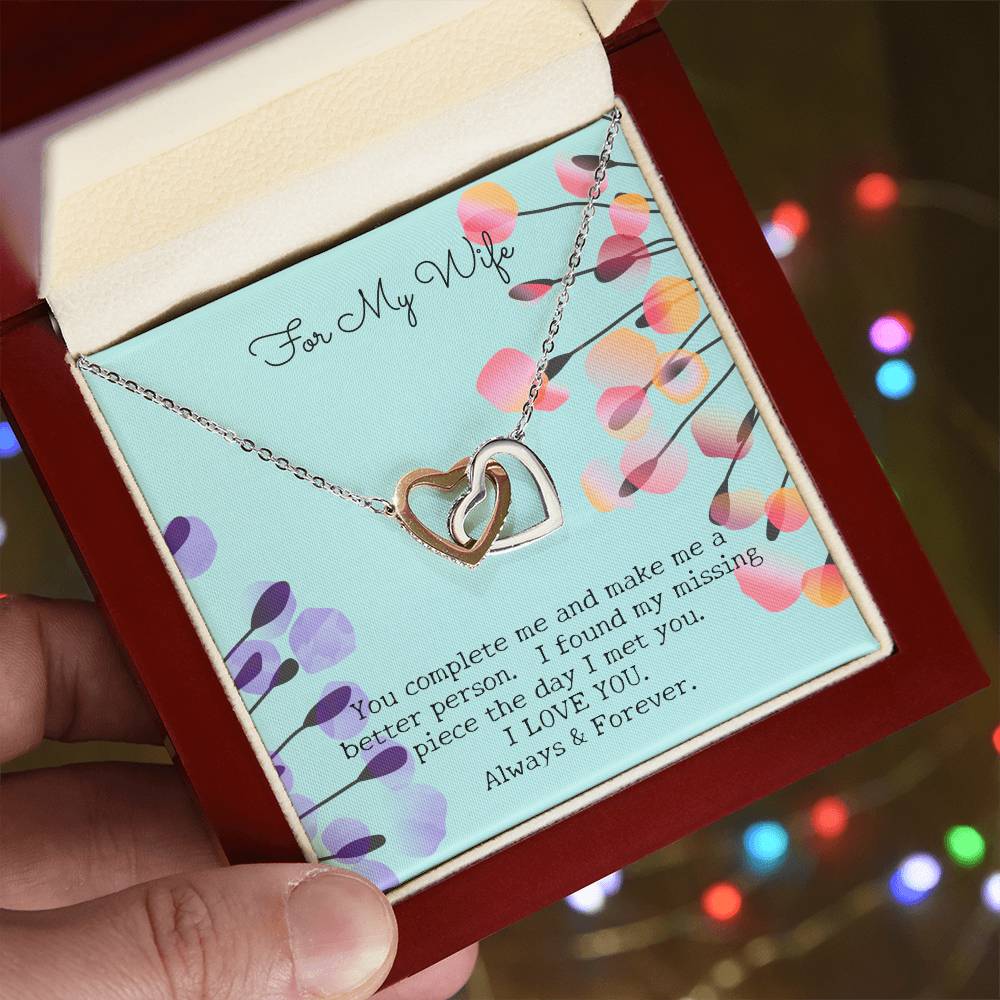 Gift For My Wife - Entwined Hearts Pendant Necklace - You Complete Me - Embellished W Sparkling Cz Stone Interlocking Hearts Necklace