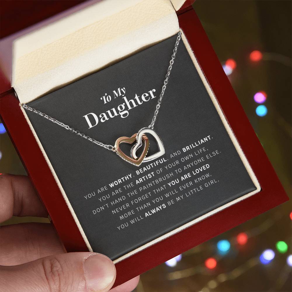 Daughter Necklace Gift From Mom Dad To Our Dear Daughter Present For Christmas Birthday Jewelry For Daughter From Parents Interlocking Hearts Necklace