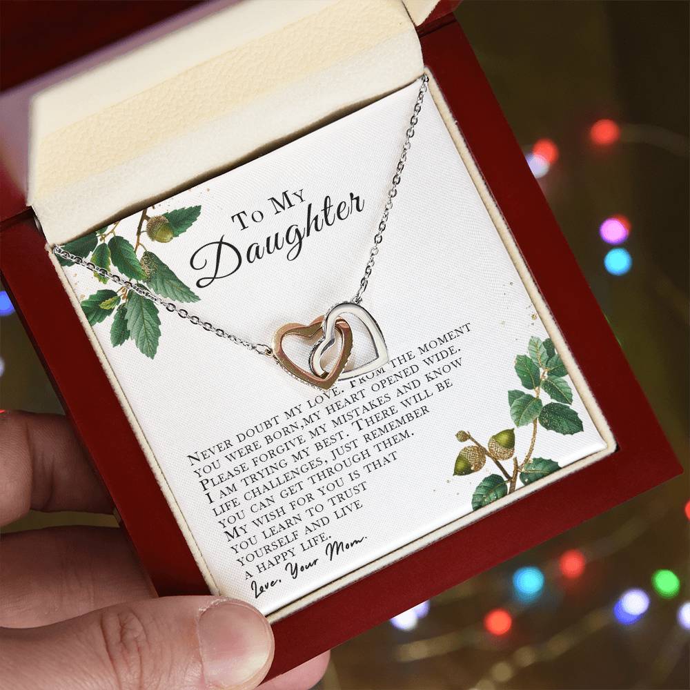 I Will Love You Forever Daughter Gift From Mom. Interlocking Hearts Necklace