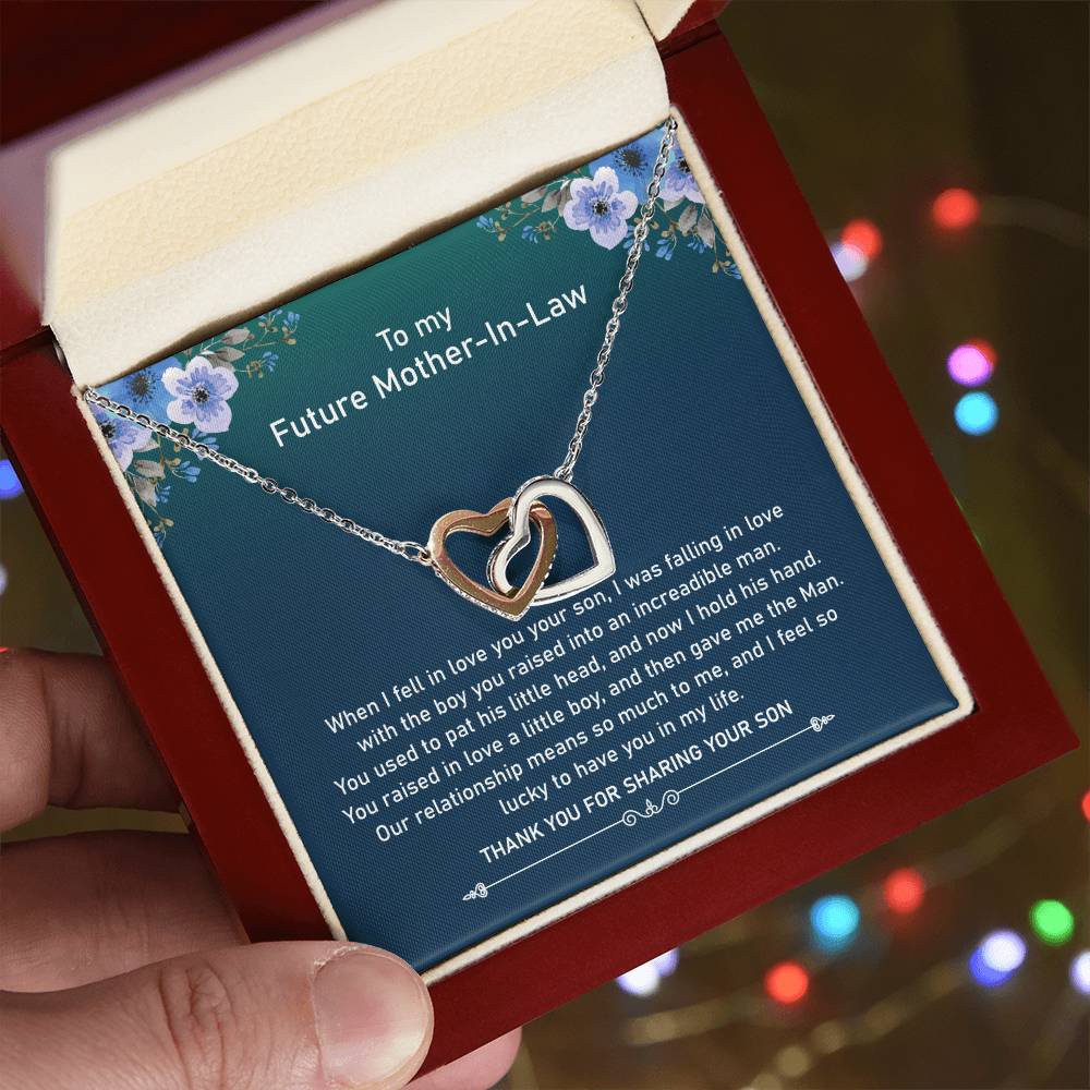 Future Mother In Law - Raised Incredible Man Interlocking Heart Necklace Interlocking Hearts Necklace