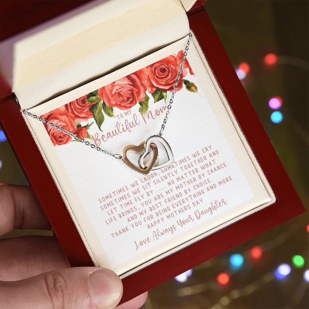 Mothers Day Creamy Roses Best Friends Interlocking Hearts Necklace