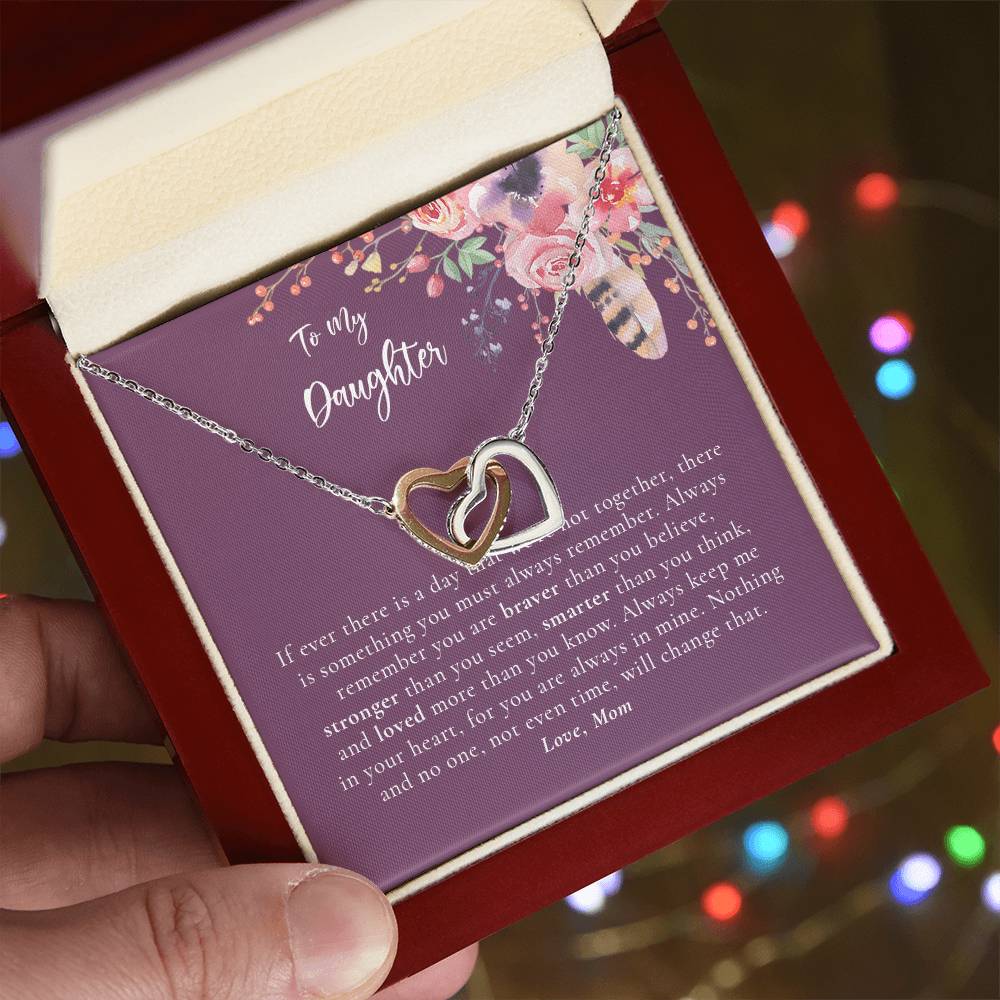 To My Daughter Necklace - Purple Interlocking Hearts Necklace