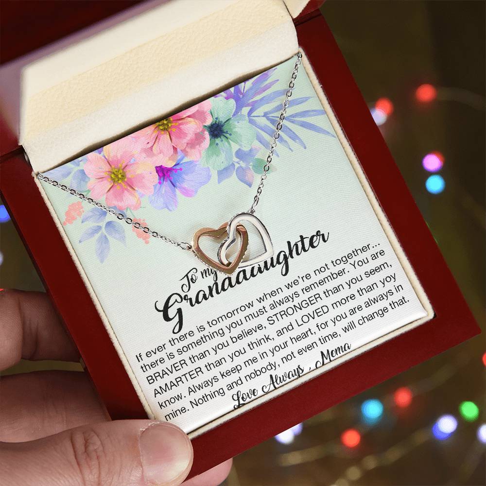 To My Granddaughter Love Always Mema Interlocking Hearts Necklace