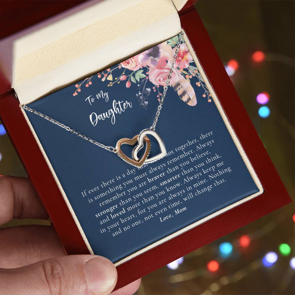 To My Daughter Necklace - Dark Blue Interlocking Hearts Necklace