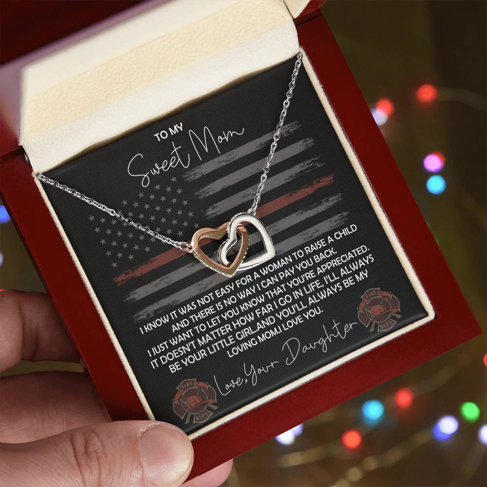 Firefighter Mom Necklace From Daughter - Fire Mom Gift From Daughter Interlocking Hearts Necklace