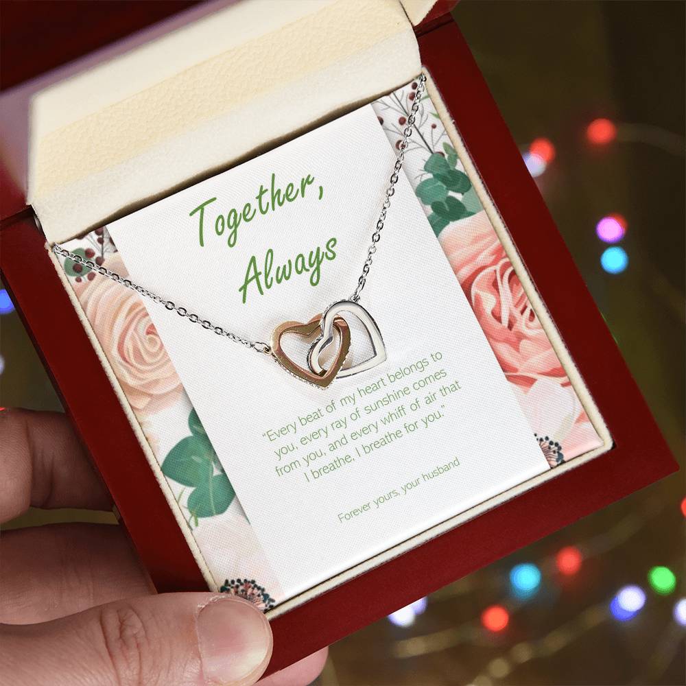 Two Hearts Necklace - Cubic Zirconia Stones Interlocking Hearts Necklace