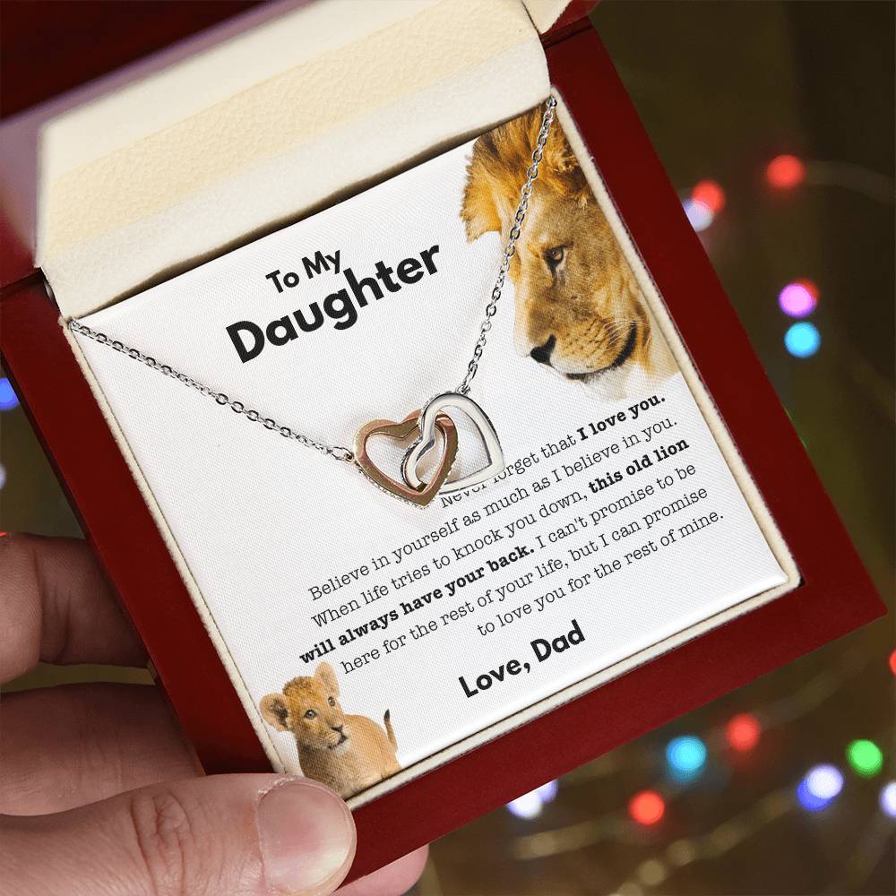 To My Daughter - Old Lion - Necklace Interlocking Hearts Necklace