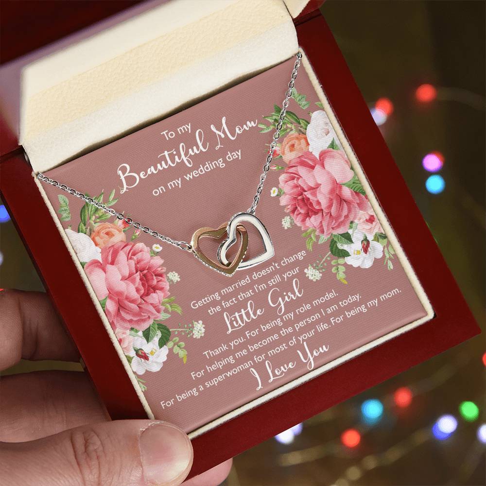 To My Beautiful Mom On My Wedding Day Interlocking Hearts Necklace