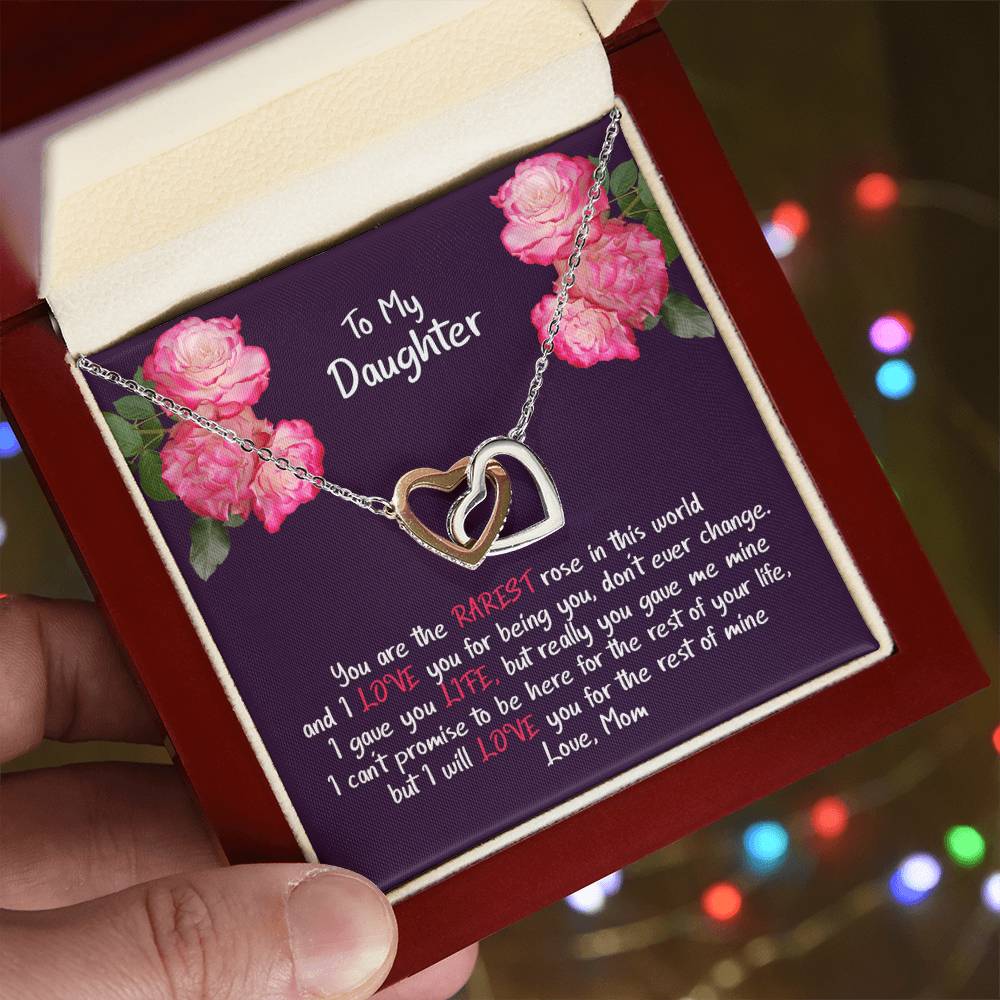 Daughter My Rarest Rose Interlocking Hearts Necklace