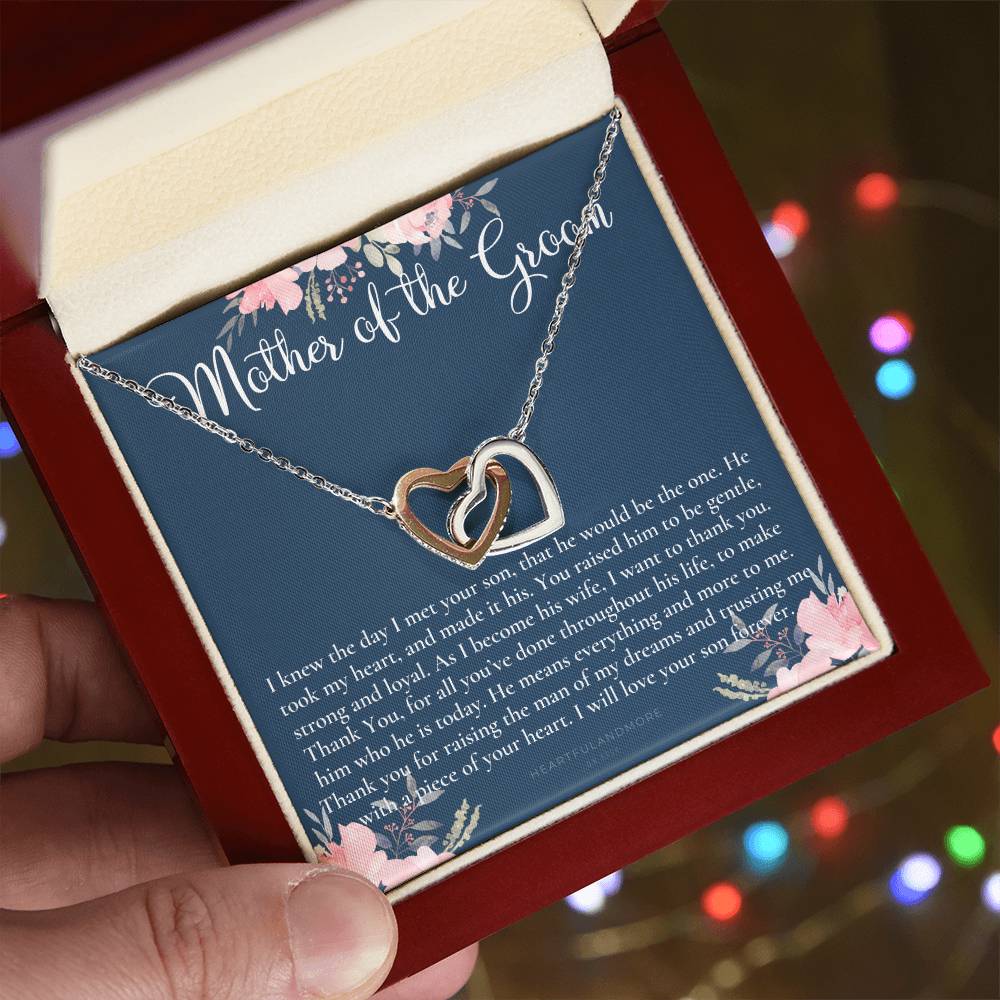 Mother Of The Groom Gift Necklace Wedding Gift Bridal Party Rehearsal Dinner Man Of My Dreams Parent Of Groom Mother In Law Gift Interlocking Hearts Necklace