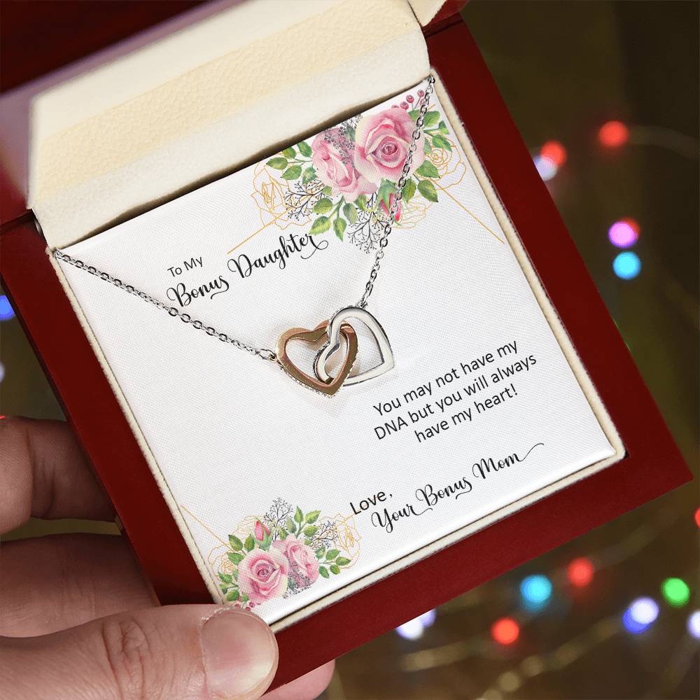 Bonus Daughter From Bonus Mom No Dna But You Have My Heart Interlocking Hearts Necklace