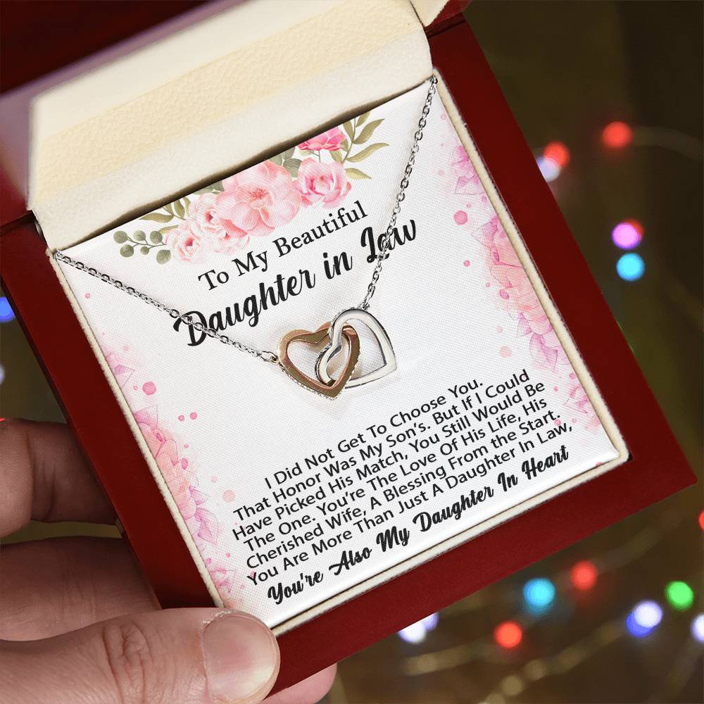 To My Beautiful Daughter In Law You Are My Daughter In Heart Necklace - Perfect Gift Interlocking Hearts Necklace
