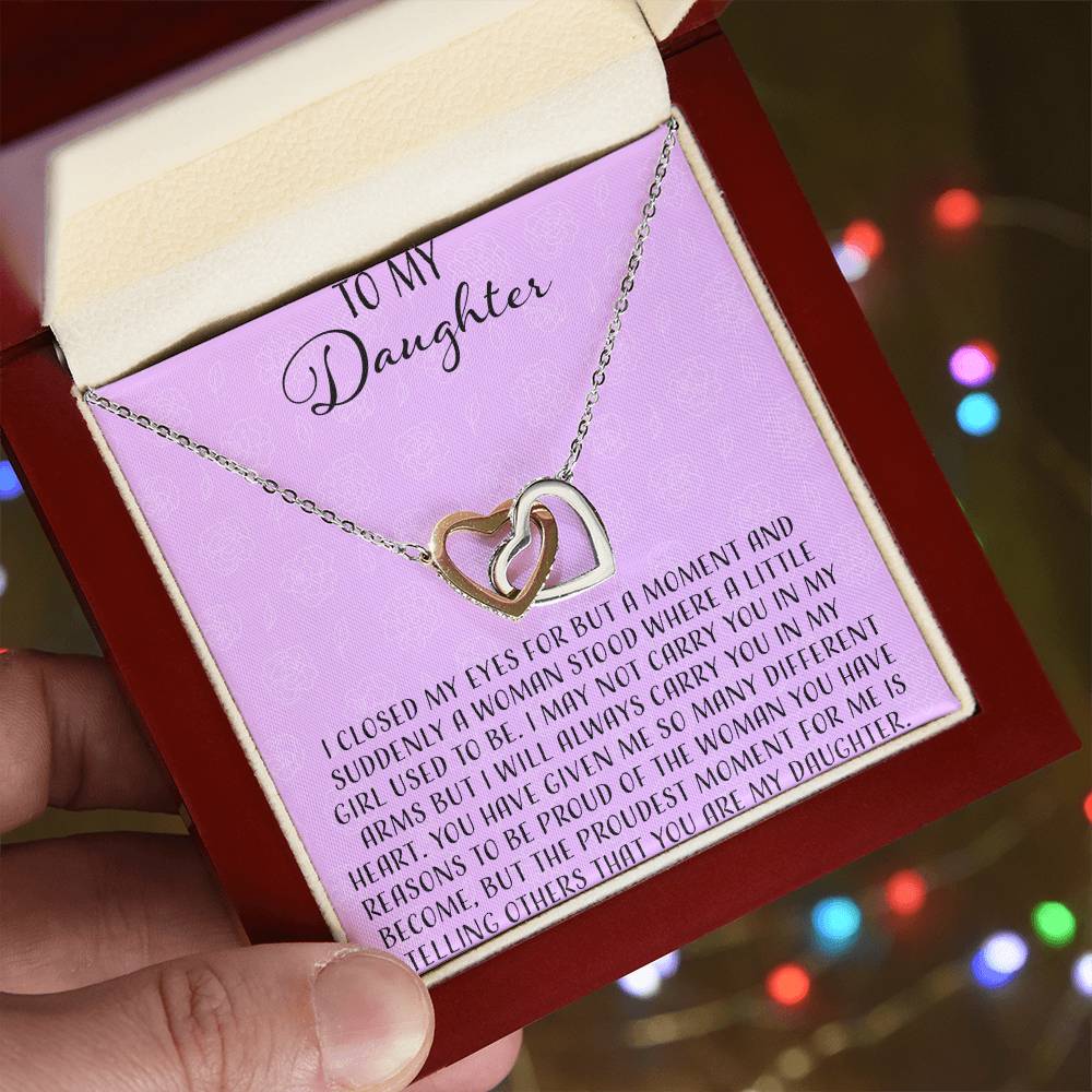 To My Daughter I Close My Eyes For A Moment - Purple Interlocking Hearts Necklace