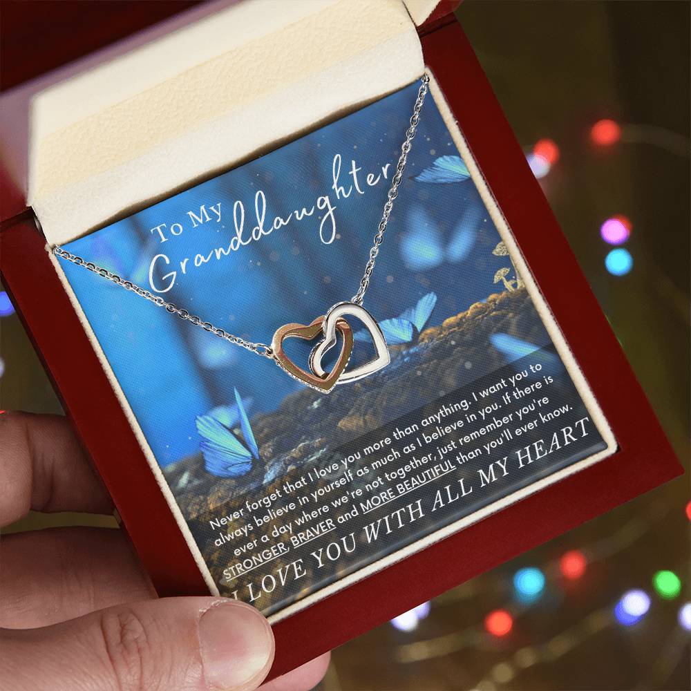 To My Granddaughter Butterfly Necklace - A Unique Gift She Can Cherish Forever Interlocking Hearts Necklace