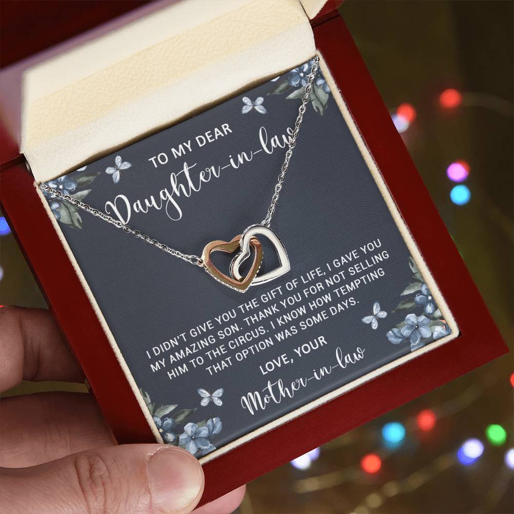 Daughter In Law Funny Gift Necklace From Mother In Law Interlocking Hearts Necklace