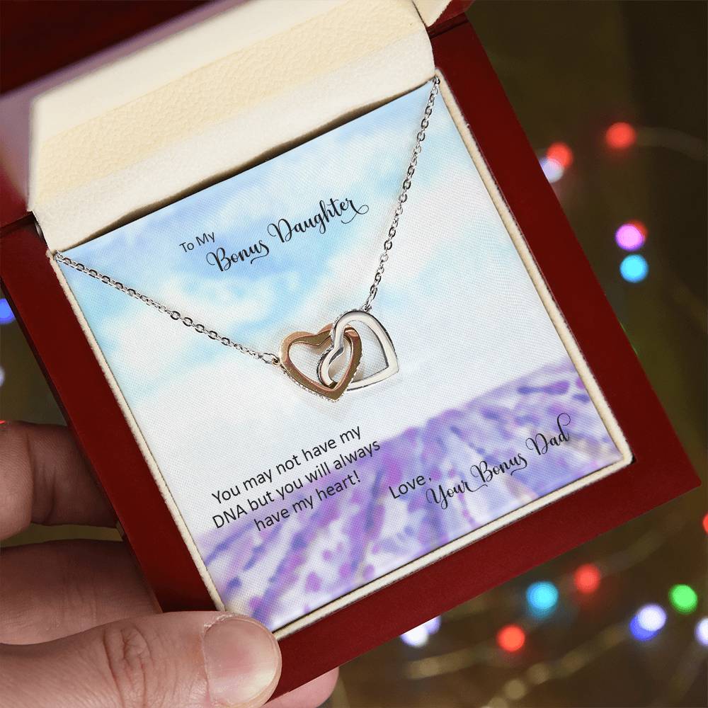 Bonus Daughter From Bonus Dad No Dna But You Have My Heart Interlocking Hearts Necklace