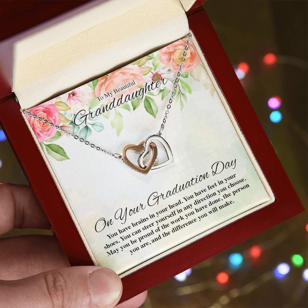 To My Beautiful Granddaughter On Your Graduation Day Flowery Interlocking Hearts Interlocking Hearts Necklace