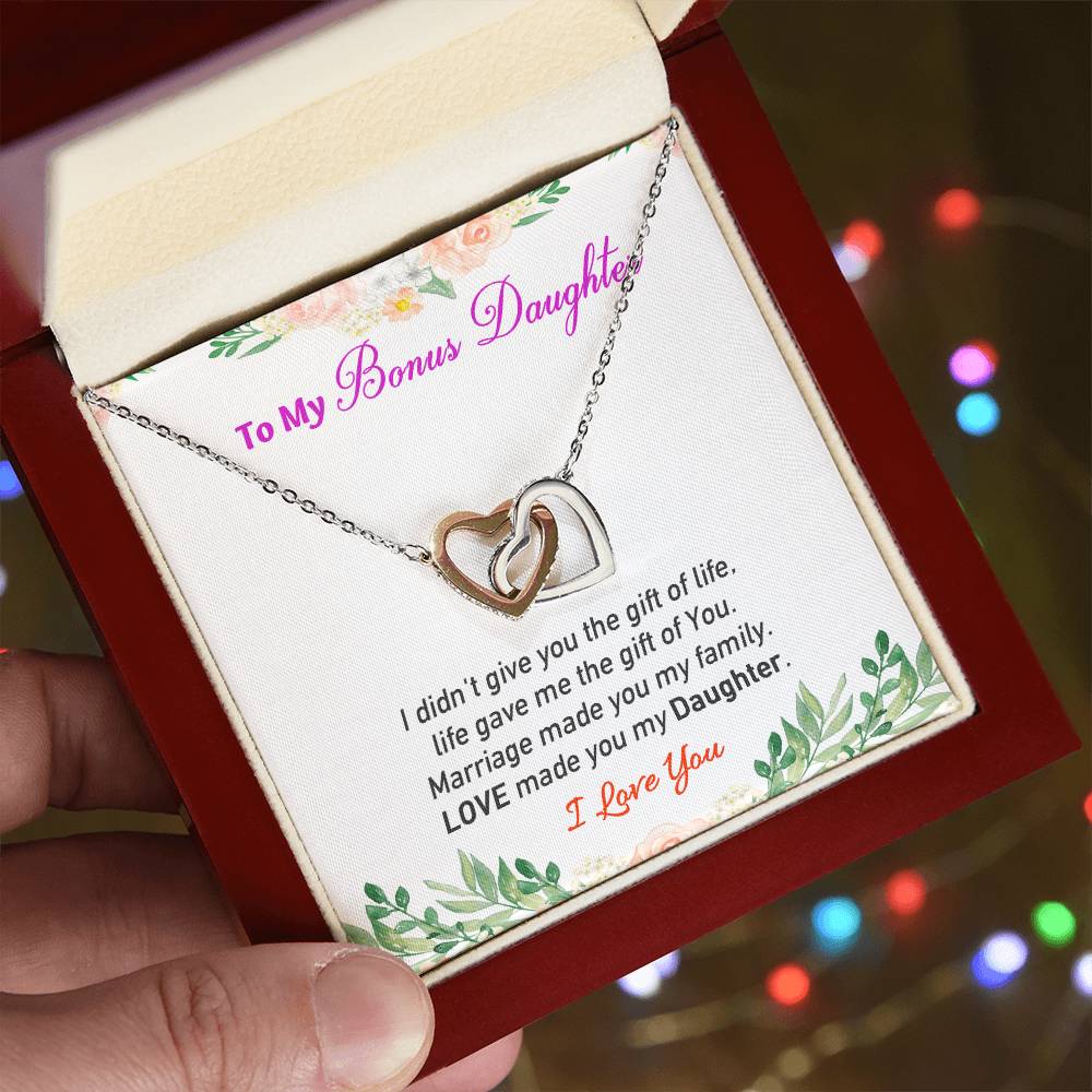 Love My Bonus Daughter Interlocking Hearts Necklace