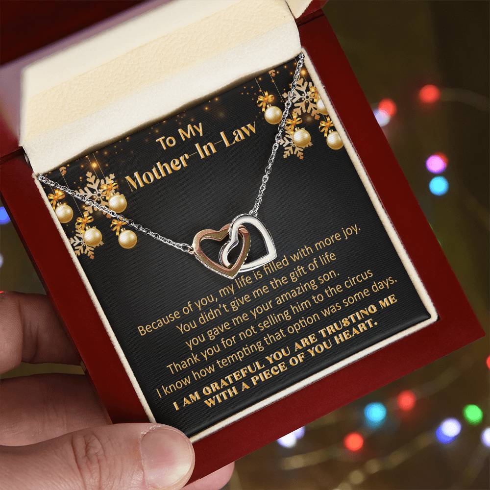 Gift For Mother-In-Law Christmas - More Joy - Interlocking Interlocking Hearts Necklace