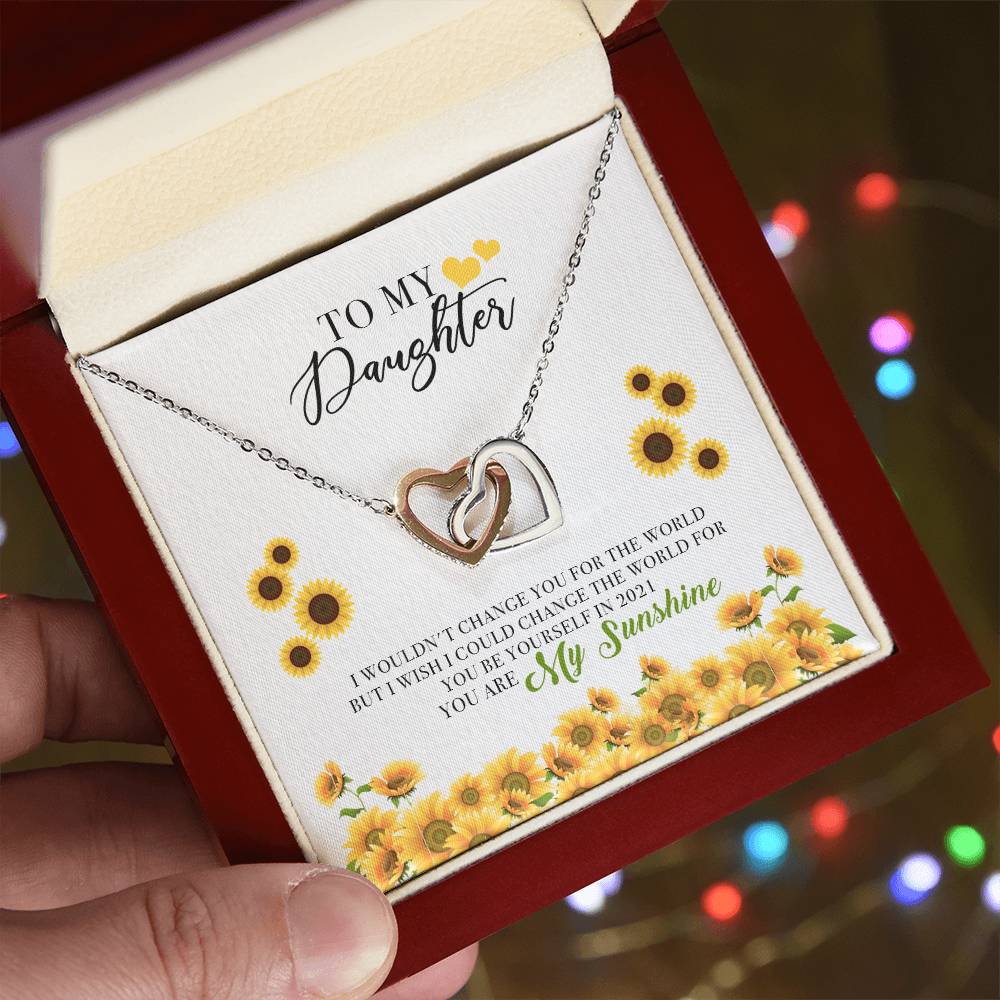 To My Daughter Jewelry From Mother You Are My Sunshine Interlocking Hearts Necklace