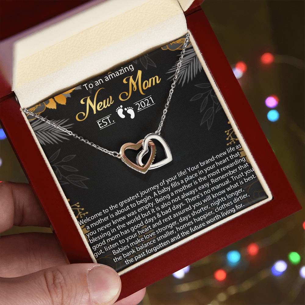 New Mom Necklace Mom Est 2021 Necklace First Time Mom Necklacenew Mommy Interlocking Hearts Necklacenecklace For New Mom Pregnancy Gift
