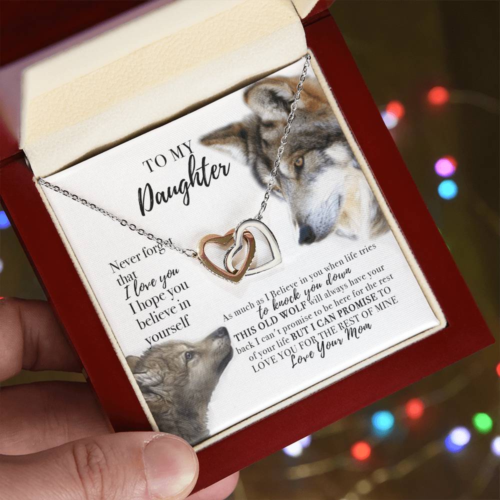 To My Daughter Necklace From Wolf Mom Interlocking Hearts Necklace