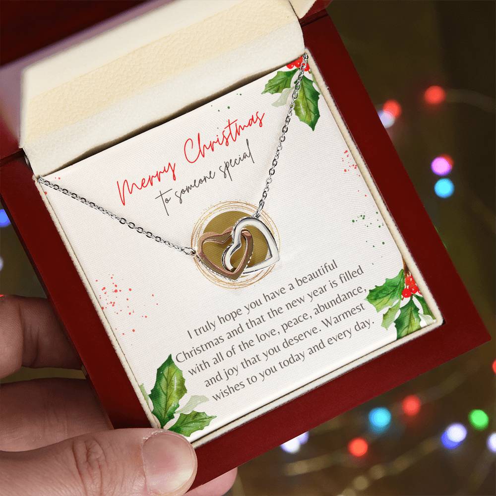 Merry Christmas Interlocking Hearts Necklace Cream Holly