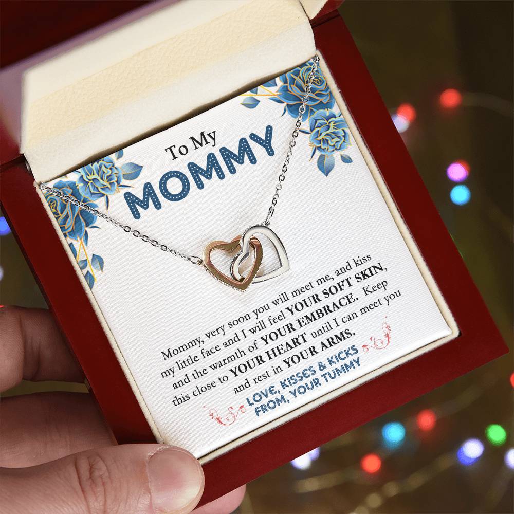 To My Mommy - From Your Tummy - Pregnancy Gift - Mother'S Day Gift - Luxury Necklace Interlocking Hearts Necklace