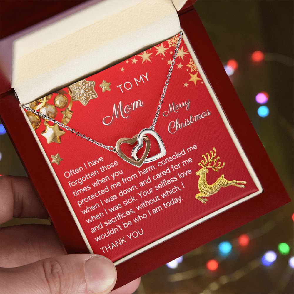 Gift For Mom Interlocking Hearts Necklace - Christmas Red