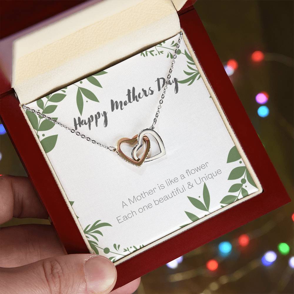 A Mother Is Like A Flower - Each One Beautiful & Unique Interlocked Hearts Mothers Day Gift Interlocking Hearts Necklace