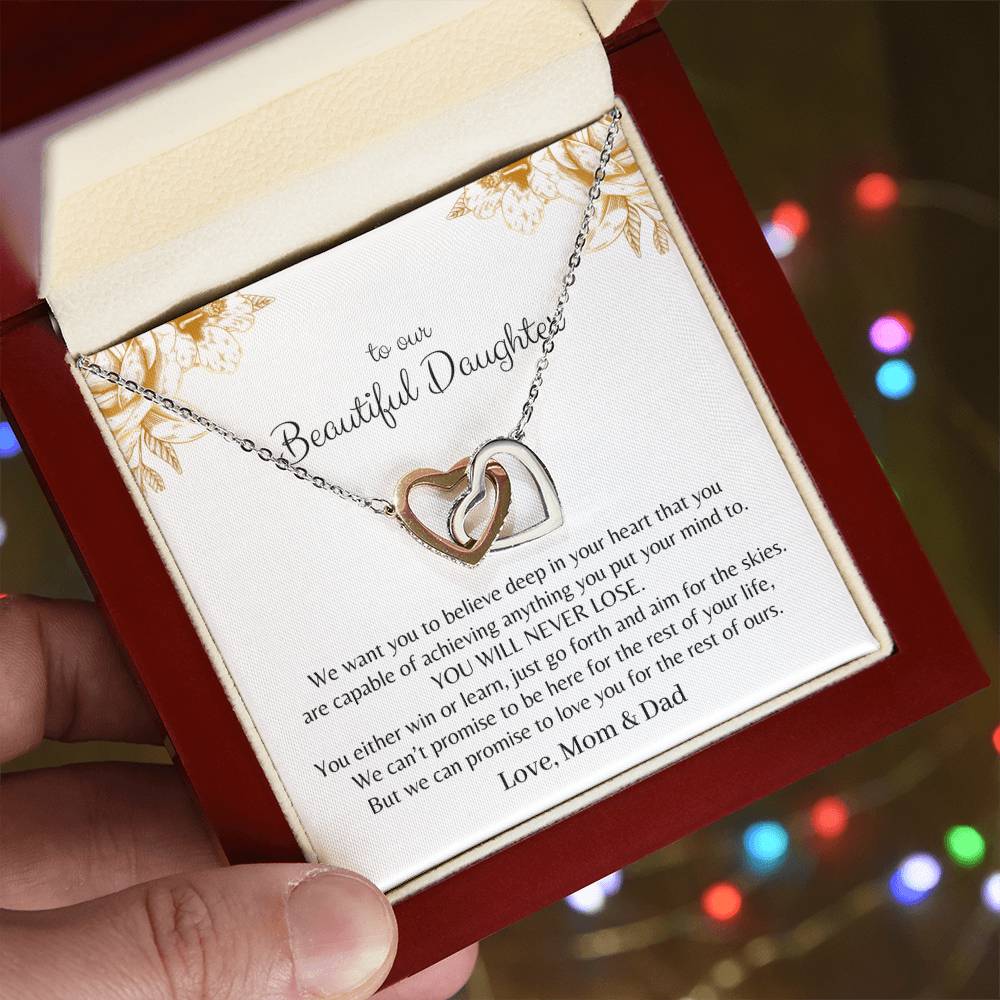 To My Daughter - Premium Interlocking Heart Cube - So2 Interlocking Hearts Necklace
