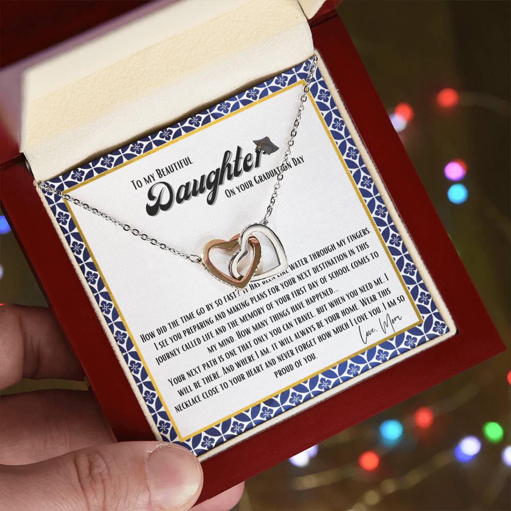 To My Daughter - Graduation Day Gift Interlocking Hearts Necklace