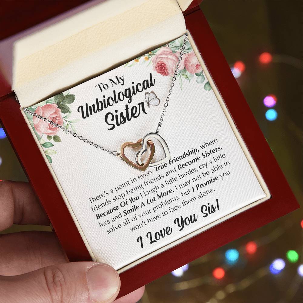 To My Unbiological Sister - Love You Sis Interlocking Hearts Necklace