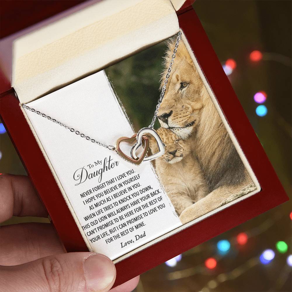 To My Daughter - This Old Lion Will Always Have Your Back Interlocking Hearts Necklace