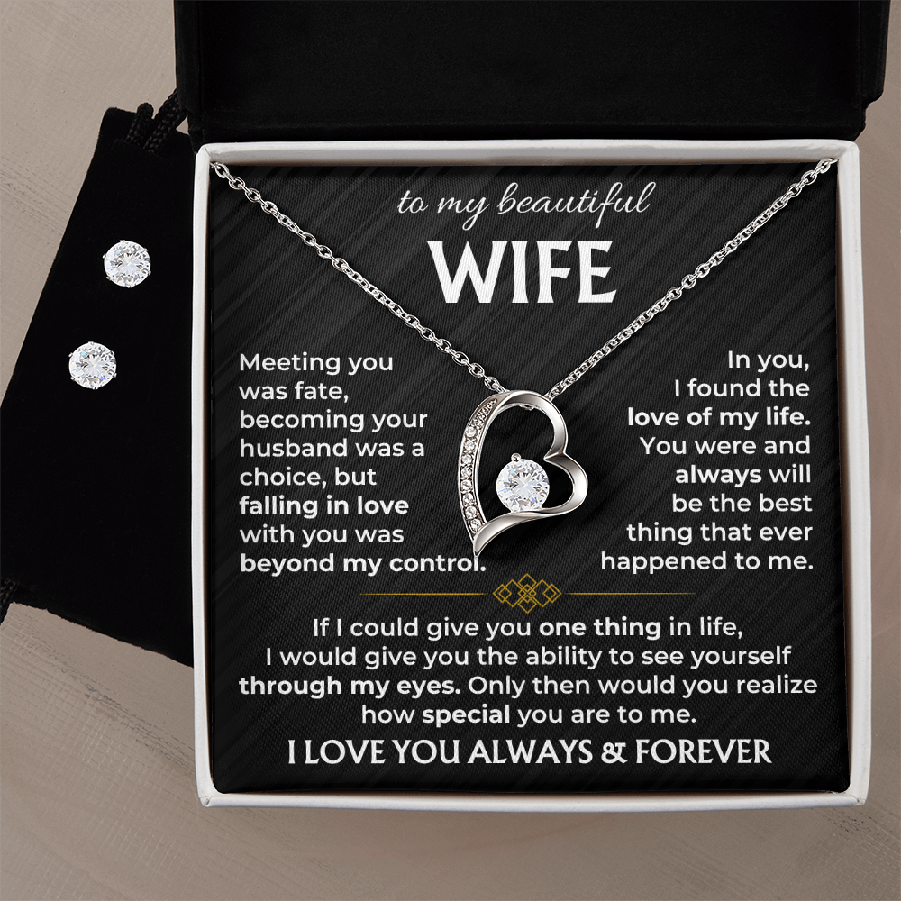 To My Wife - I Love You Always &amp; Forever - Forever Love Necklace &amp; Earring Set