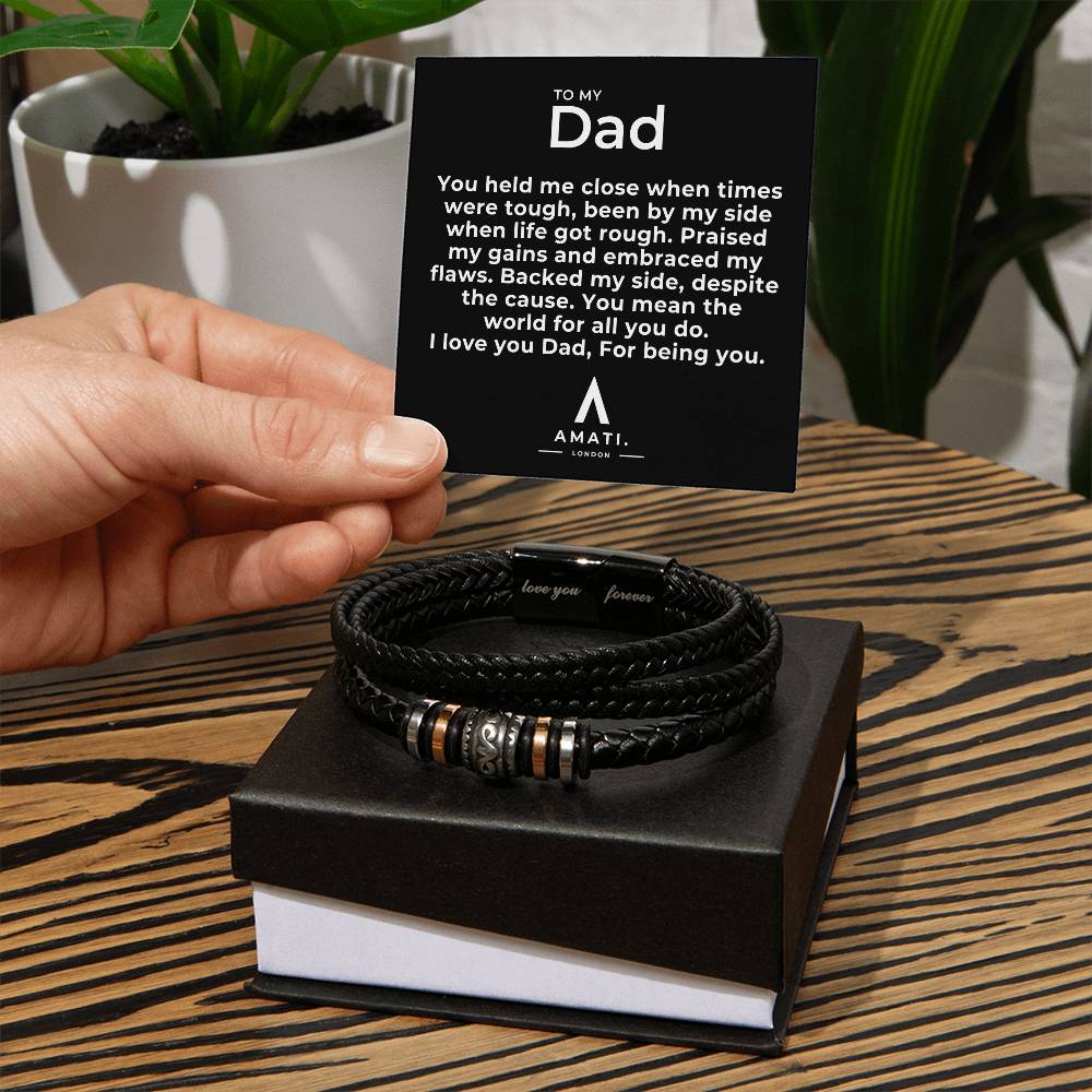 To My Dad - Vegan Leather Bracelet - Backed My Side - Love You Forever Bracelet