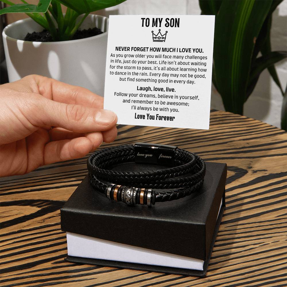 To My Son - Love You Forever - Men's Leather Bracelet - Love You Forever Bracelet