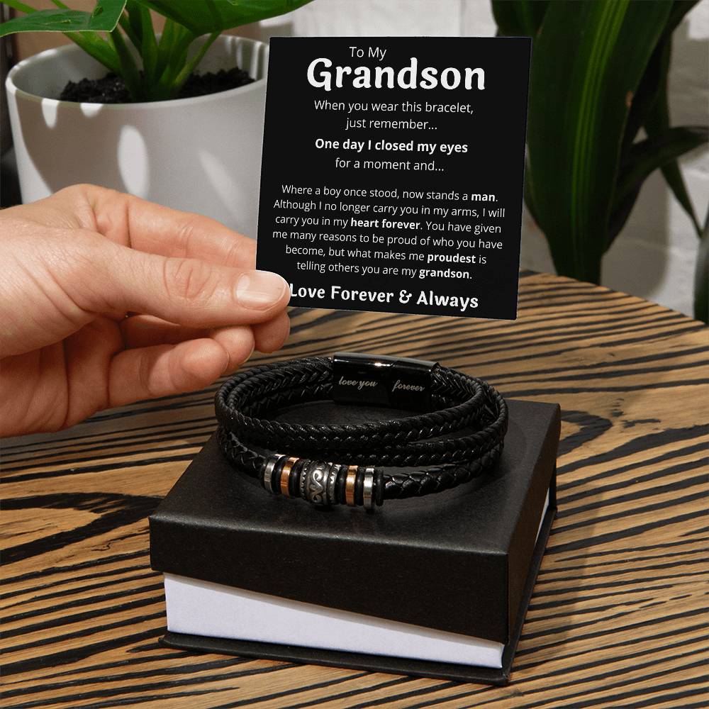 To My Grandson Bracelet For Him, Personal Engraving - Love You Forever Bracelet