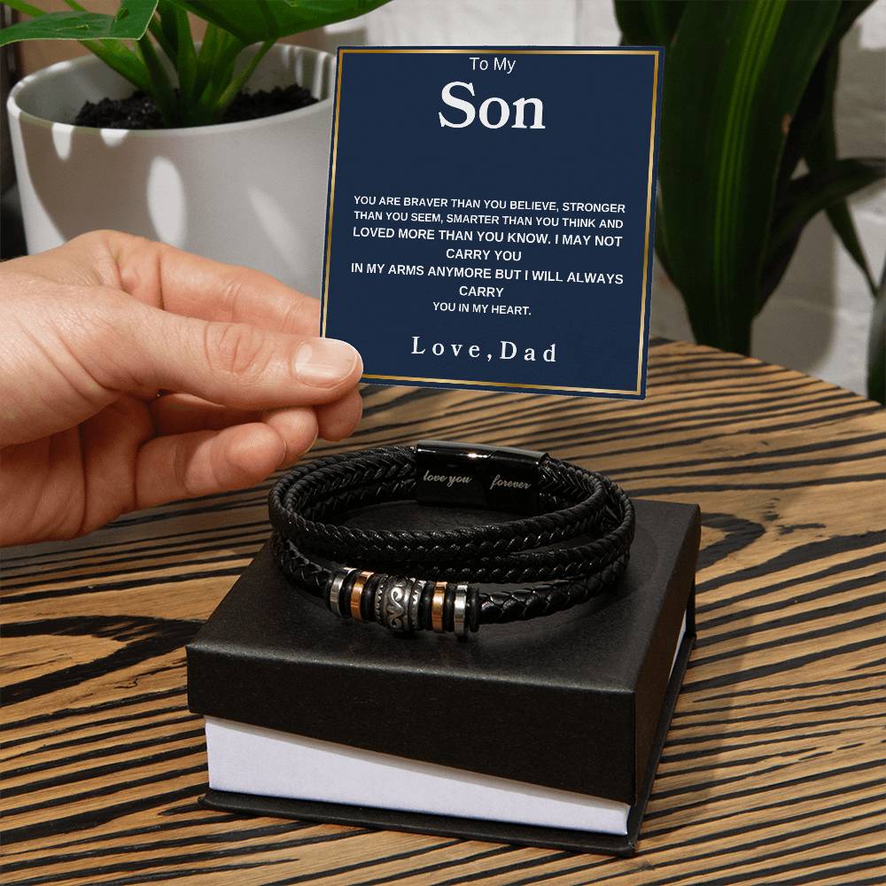 To My Son  You Are Braver Than You Believe Love Mom  Love You Forever Men's Bracelet - Love You Forever Bracelet