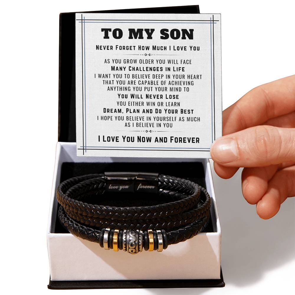 To My Son Bracelet From Mom And Dad, Believe In Yourself, Dream, Plan And Do Your Best - Love You Forever Bracelet