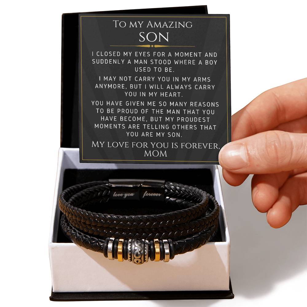 Leather Bracelet For Your Son From Mom-  Gift For Birthday, Christmas, Graduation, Confirmation, Father&#39;s Day - Love You Forever Bracelet