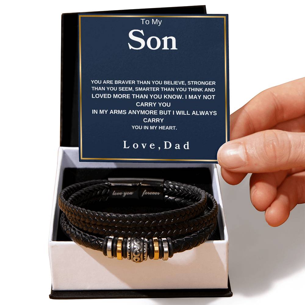 To My Son  You Are Braver Than You Believe Love Mom  Love You Forever Men&#39;s Bracelet - Love You Forever Bracelet